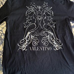 Valentino Black Tee with Metallic Silver Graphic